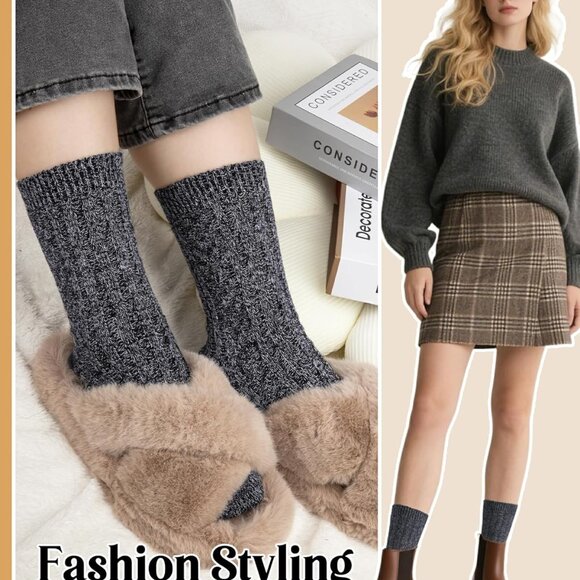 Wool Socks for Women, Winter Warm Stocking Stuffers Gifts for Women Cabin Crew H - Picture 3 of 7